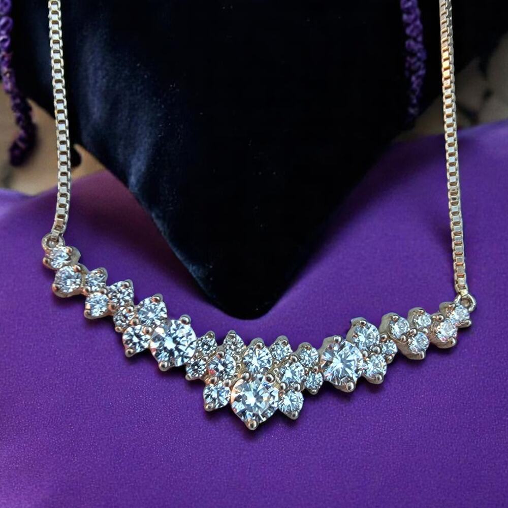 Sterling Silver Necklace 16" Cluster Pendant Dazzling 925 Bridal Jewelry